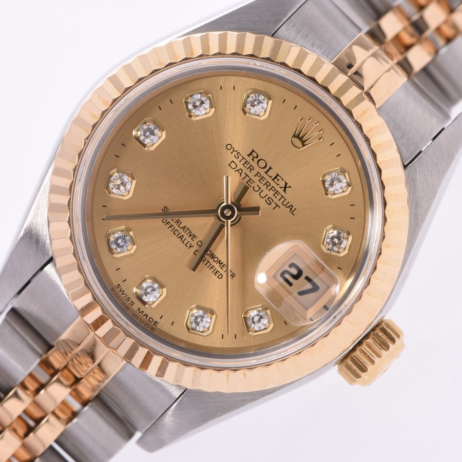 

Rolex Champagne Diamonds 18K Yellow Gold And Stainless Steel Datejust 69173 Women's Wristwatch 26 MM