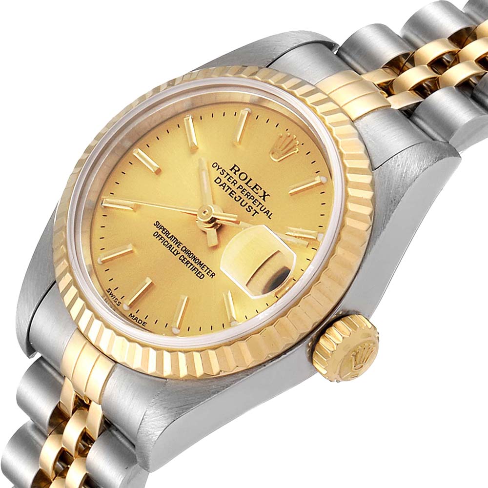 

Rolex Champagne 18K Yellow Gold And Stainless Steel Datejust 79173 Women's Wristwatch 26 MM