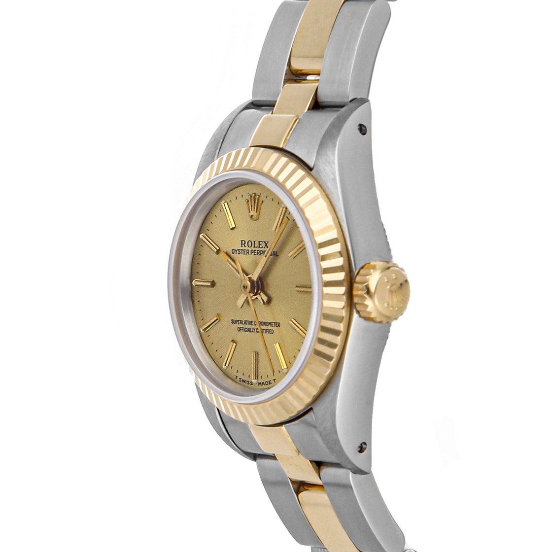 

Rolex Champagne 18K Yellow Gold And Stainless Steel Oyster Perpetual 67193 Women's Wristwatch 24 MM