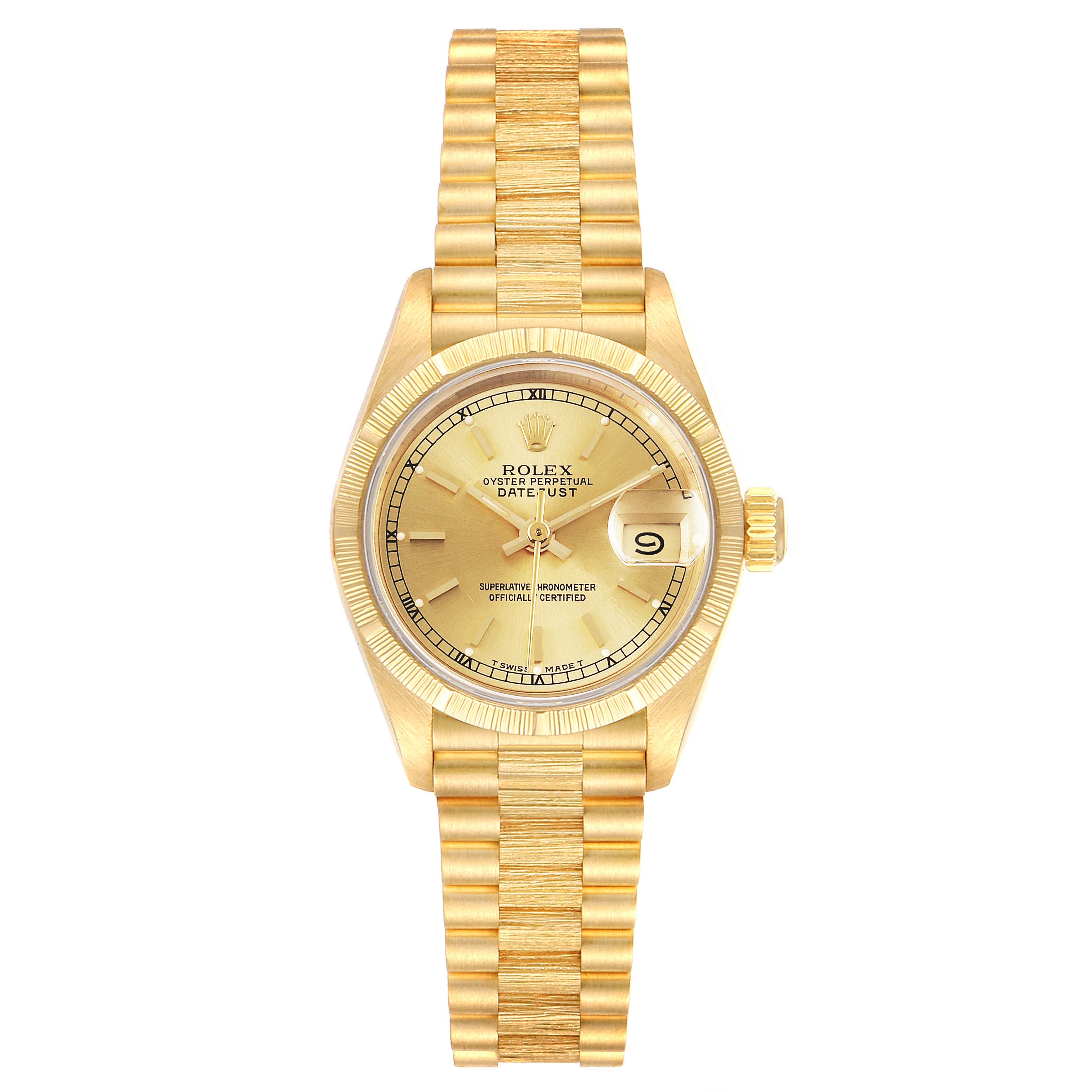 Pre-owned Rolex Champagne 18k Yellow Gold President Datejust 69278 Women's Wristwatch 26 Mm