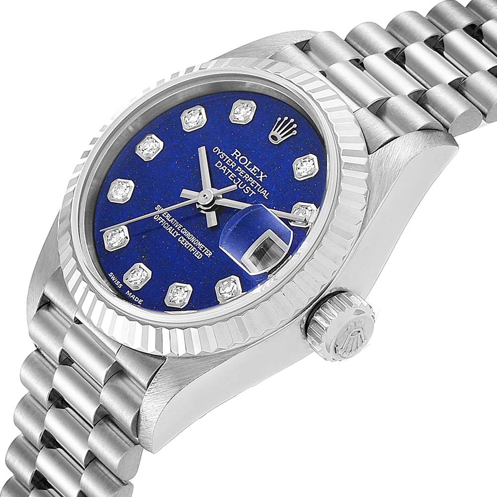 

Rolex Blue Diamonds 18K White Gold President Datejust 69179 Women's Wristwatch 26 MM