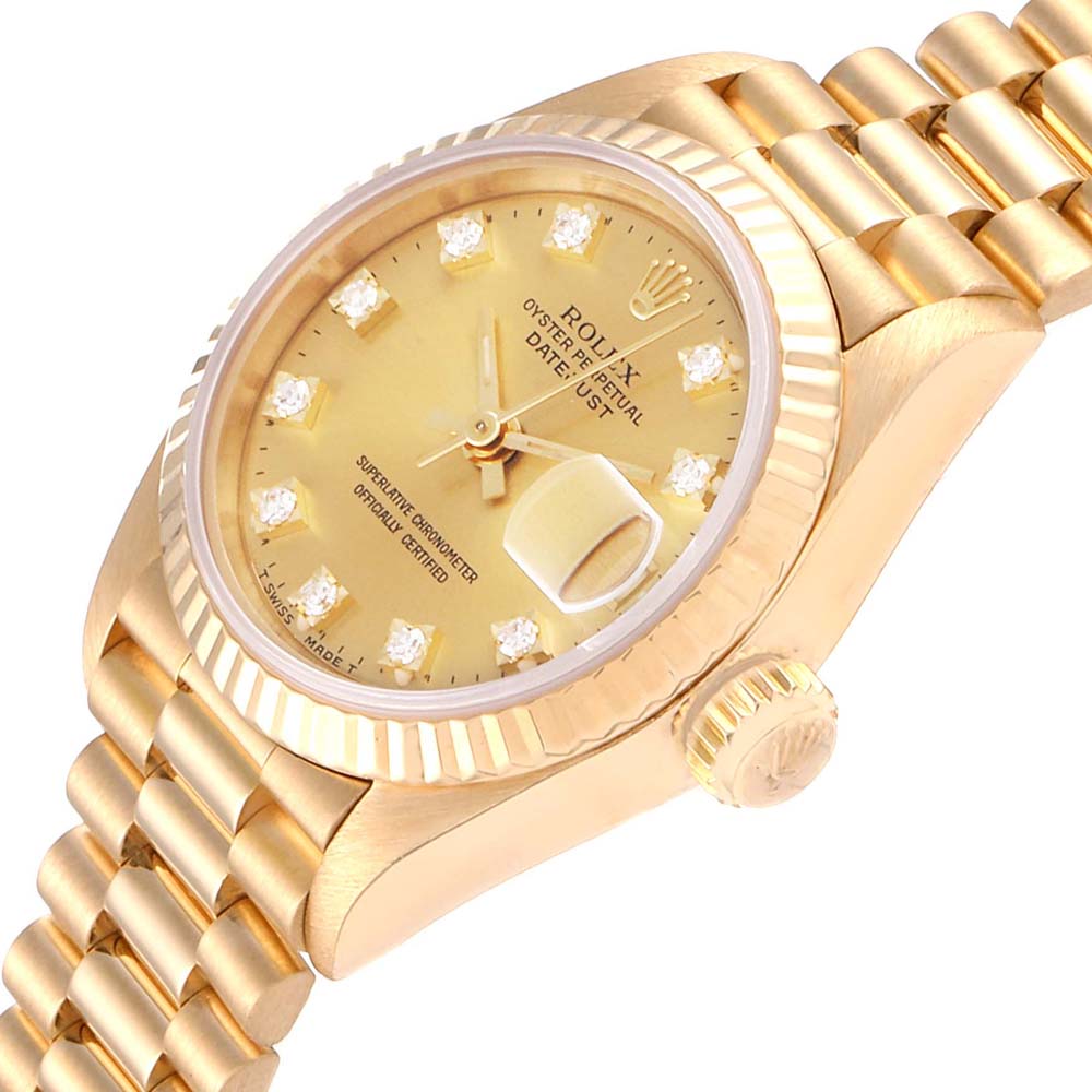 

Rolex Champagne Diamonds 18K Yellow Gold President Datejust 69178 Women's Wristwatch 26 MM