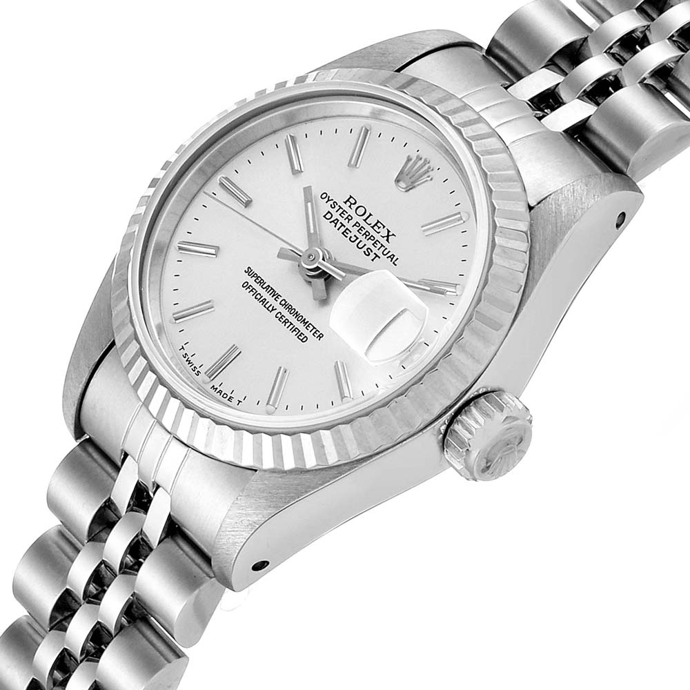 

Rolex Silver 18K White Gold And Stainless Steel Datejust 69174 Women's Wristwatch 26 MM