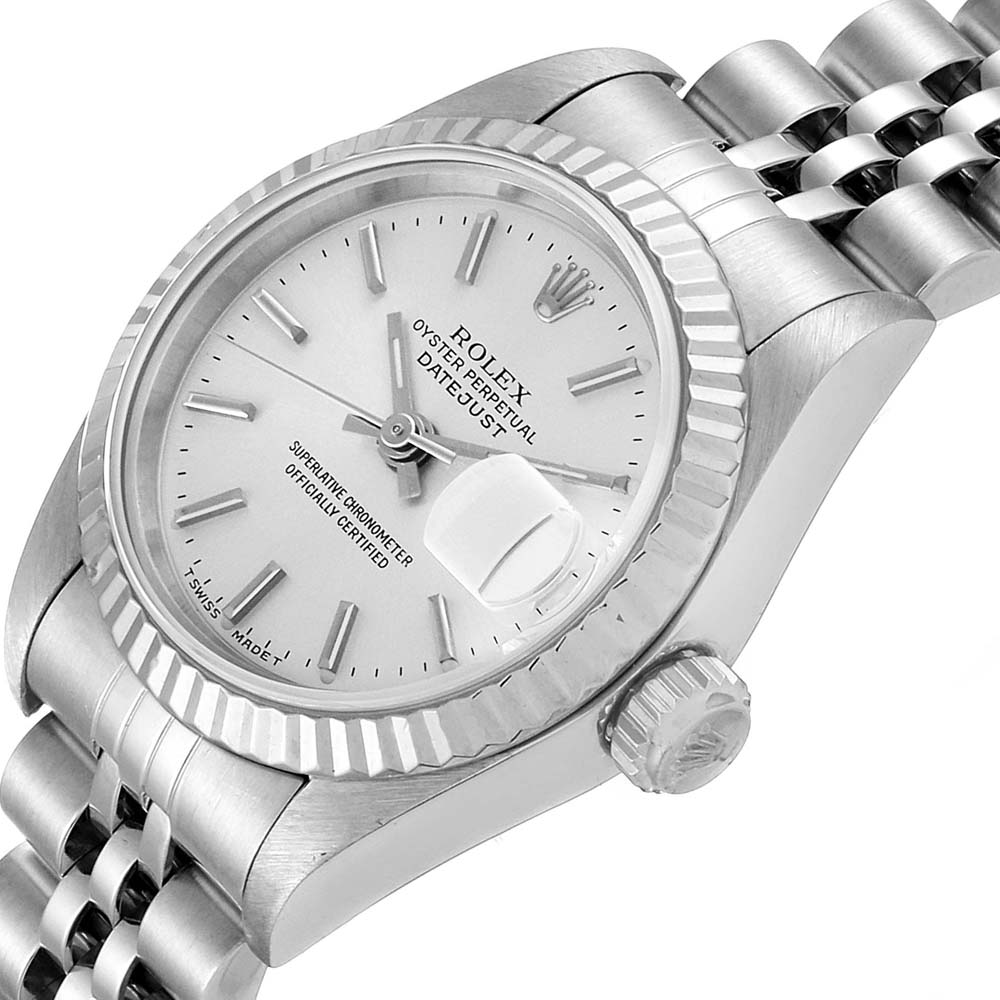 

Rolex Silver 18K White Gold And Stainless Steel Datejust 69174 Women's Wristwatch 26 MM