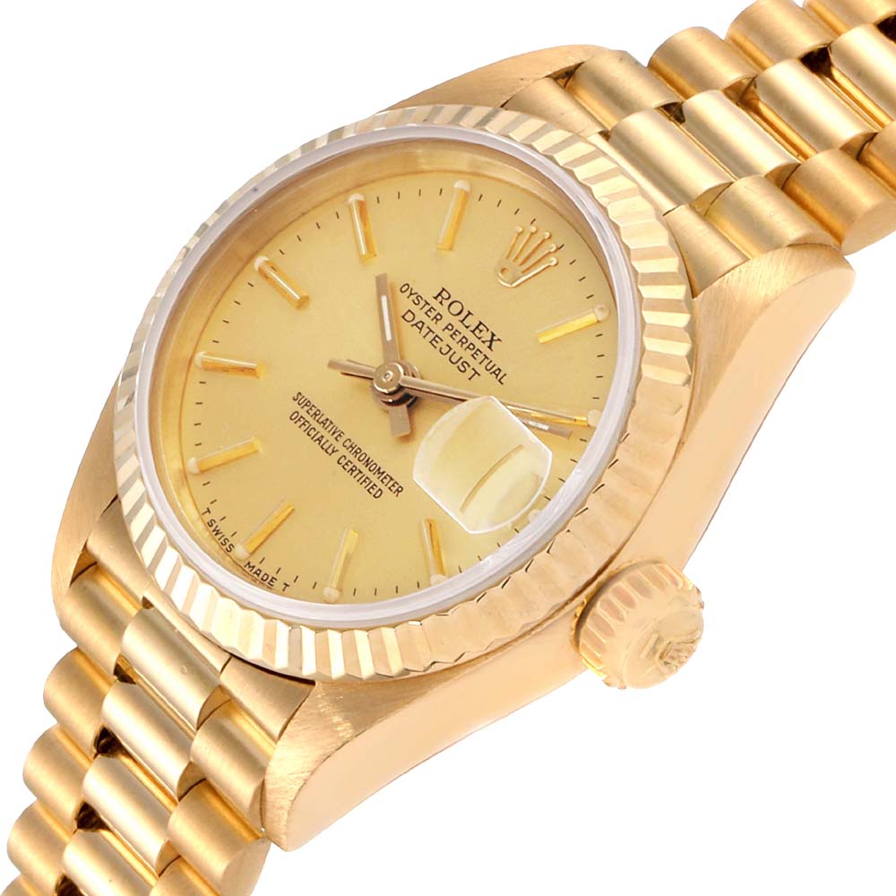

Rolex Champagne 18K Yellow Gold President Datejust 69178 Women's Wristwatch 26 MM