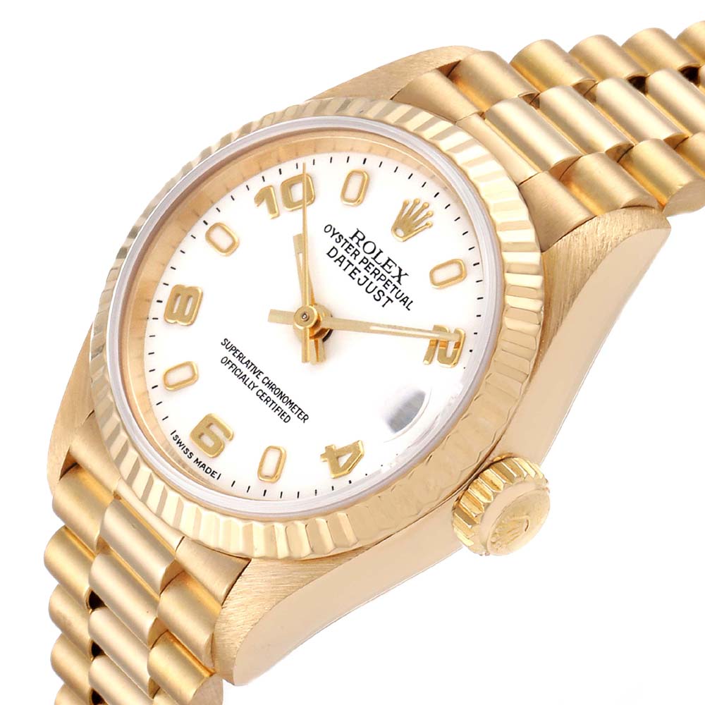 

Rolex White 18K Yellow Gold President Datejust 69178 Women's Wristwatch 26 MM