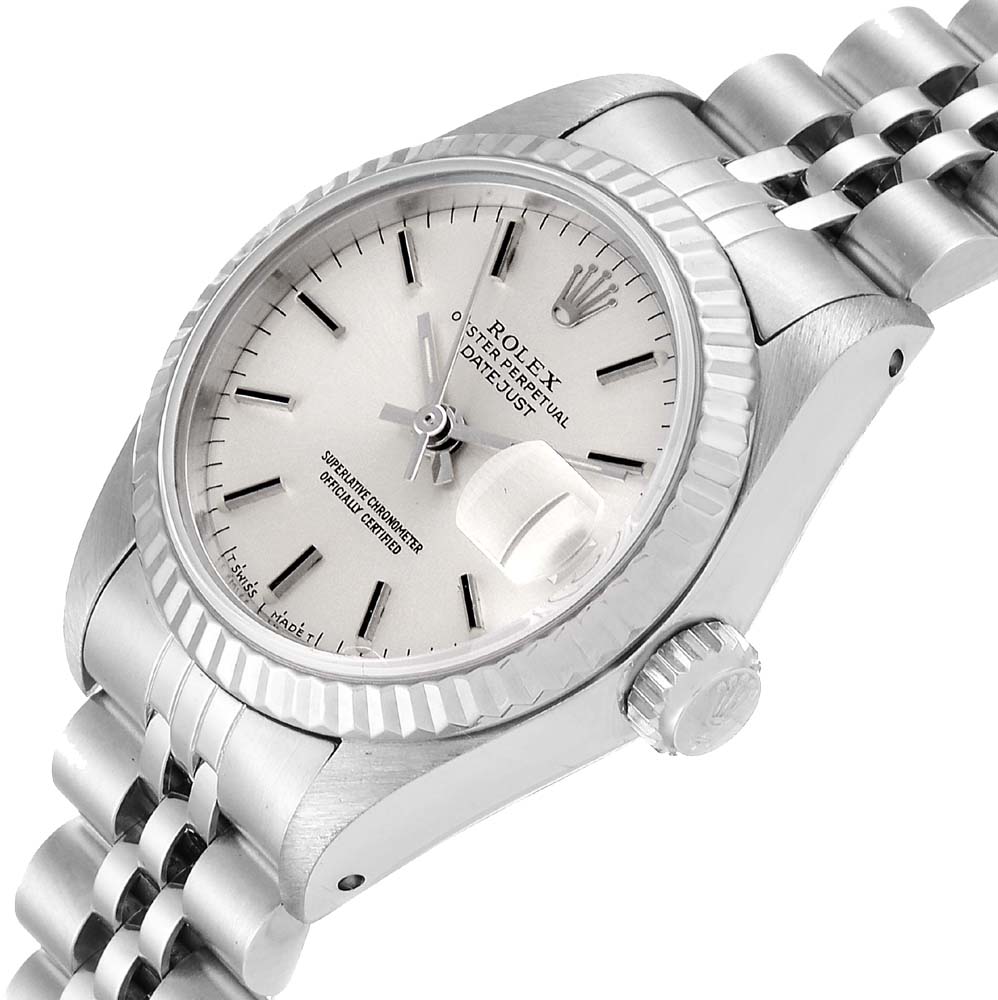

Rolex Silver 18K White Gold And Stainless Steel Datejust 69174 Women's Wristwatch 26 MM