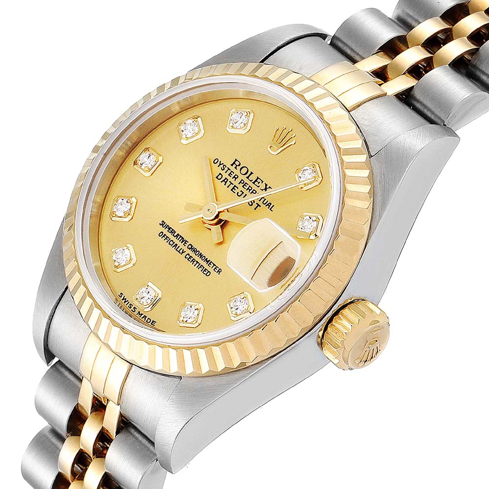 

Rolex Champagne Diamonds 18K Yellow Gold And Stainless Steel Datejust 79173 Women's Wristwatch 26 MM
