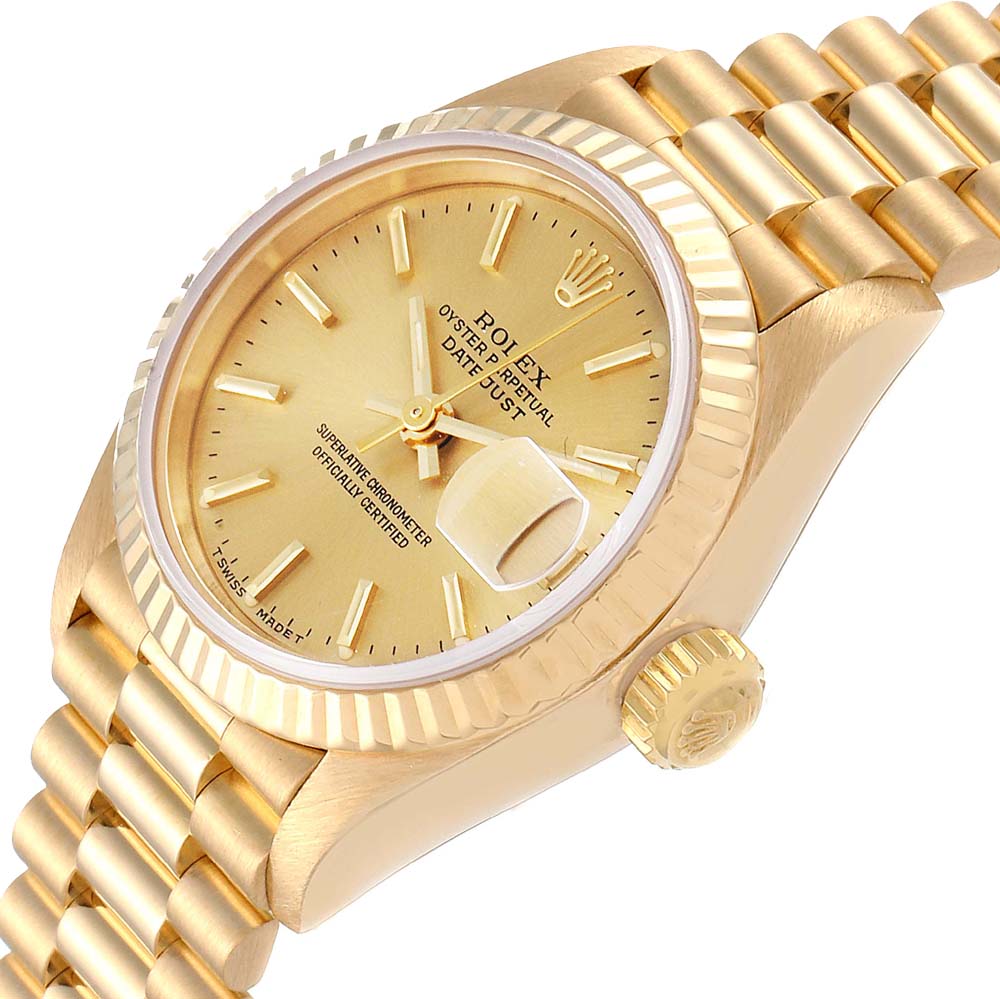 

Rolex Champagne 18K Yellow Gold President Datejust 69178 Women's Wristwatch 26 MM