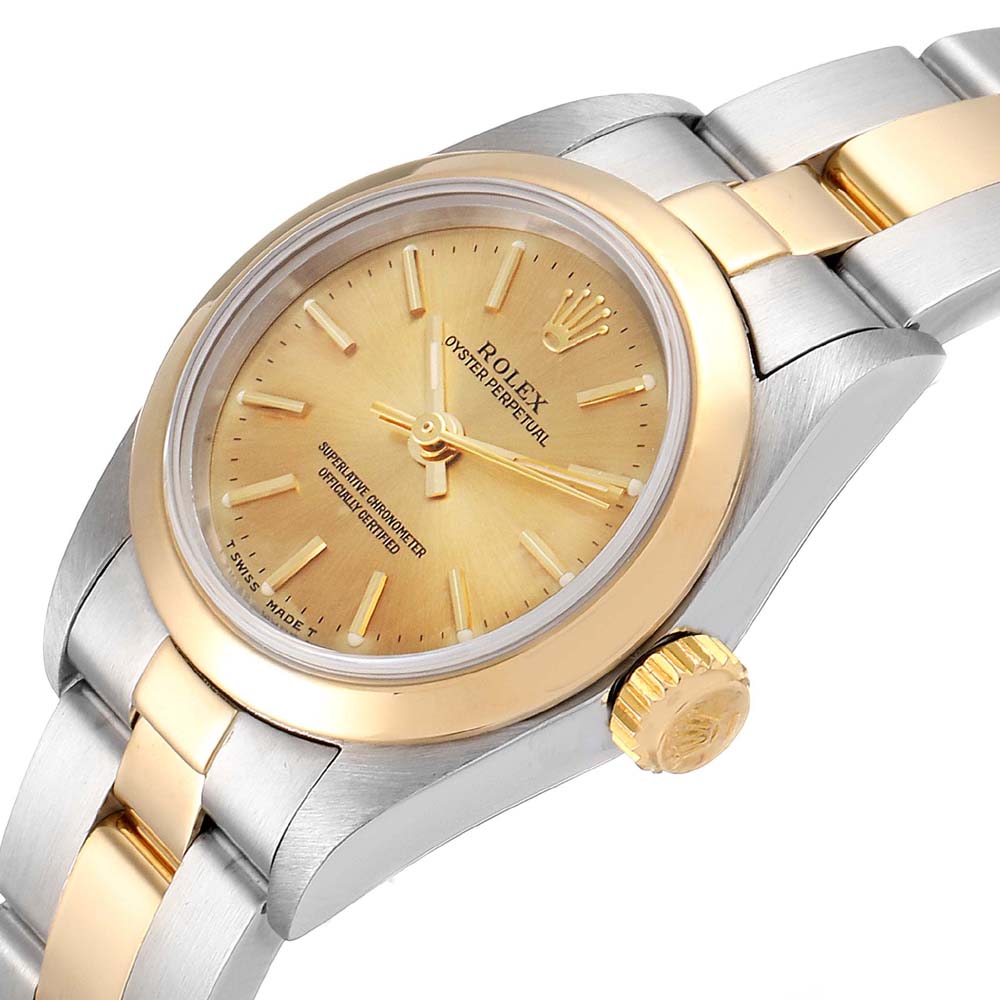 

Rolex Champagne 18K Yellow Gold And Stainless Steel Oyster Perpetual Non-Date 67183 Women's Wristwatch 24 MM