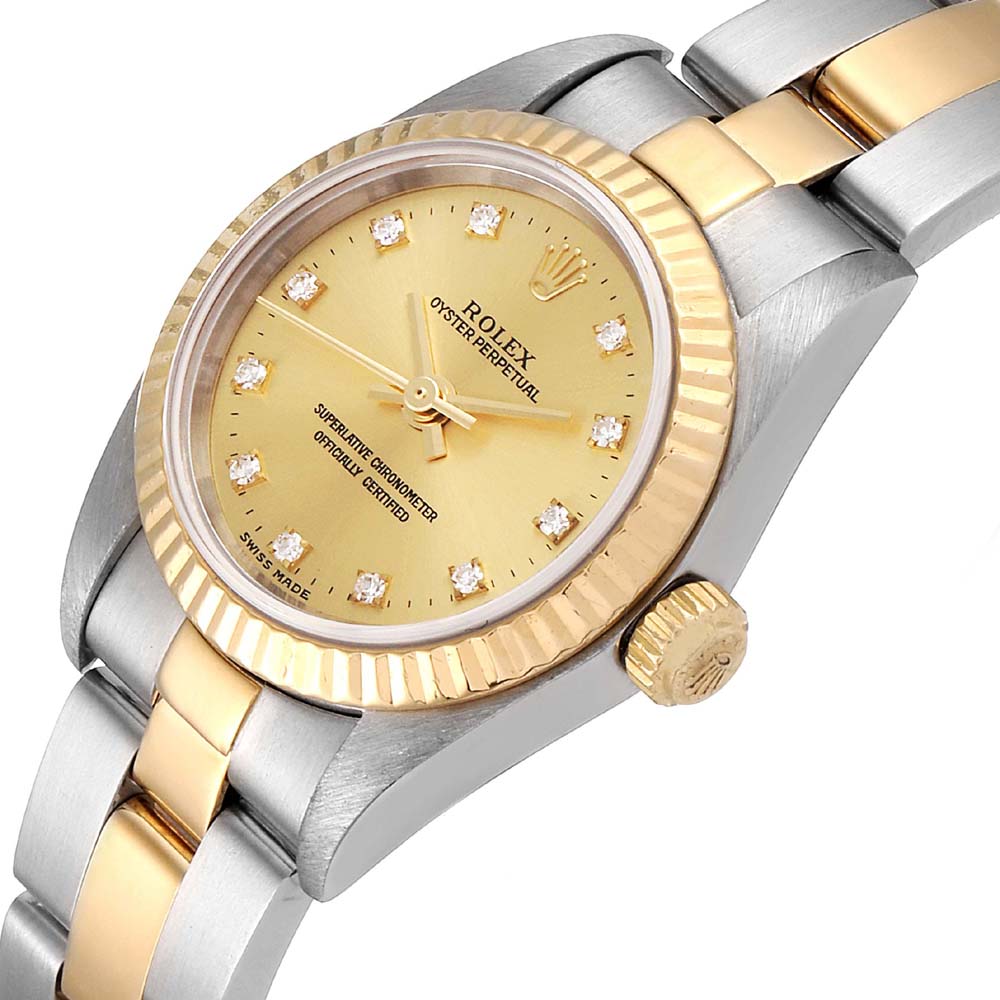 

Rolex Champagne Diamonds 18K Yellow Gold And Stainless Steel Oyster Perpetual 76193 Women's Wristwatch 24 MM