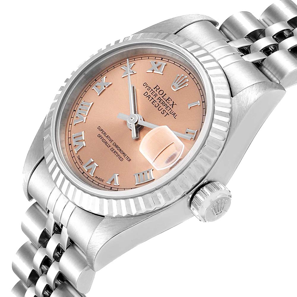 

Rolex Salmon Diamonds 18K White Gold And Stainless Steel Datejust 79174 Women's Wristwatch 26 MM, Pink