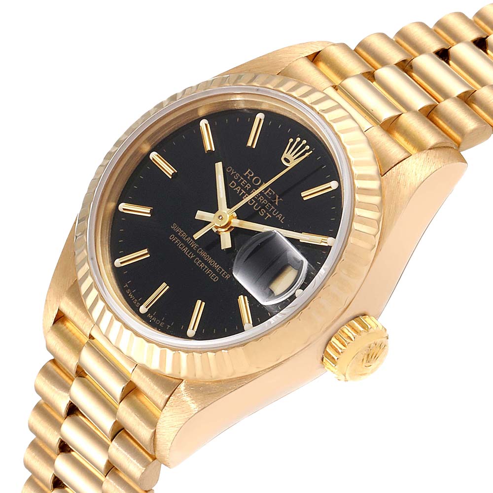 

Rolex Black 18K Yellow Gold President Datejust 69178 Women's Wristwatch 26 MM