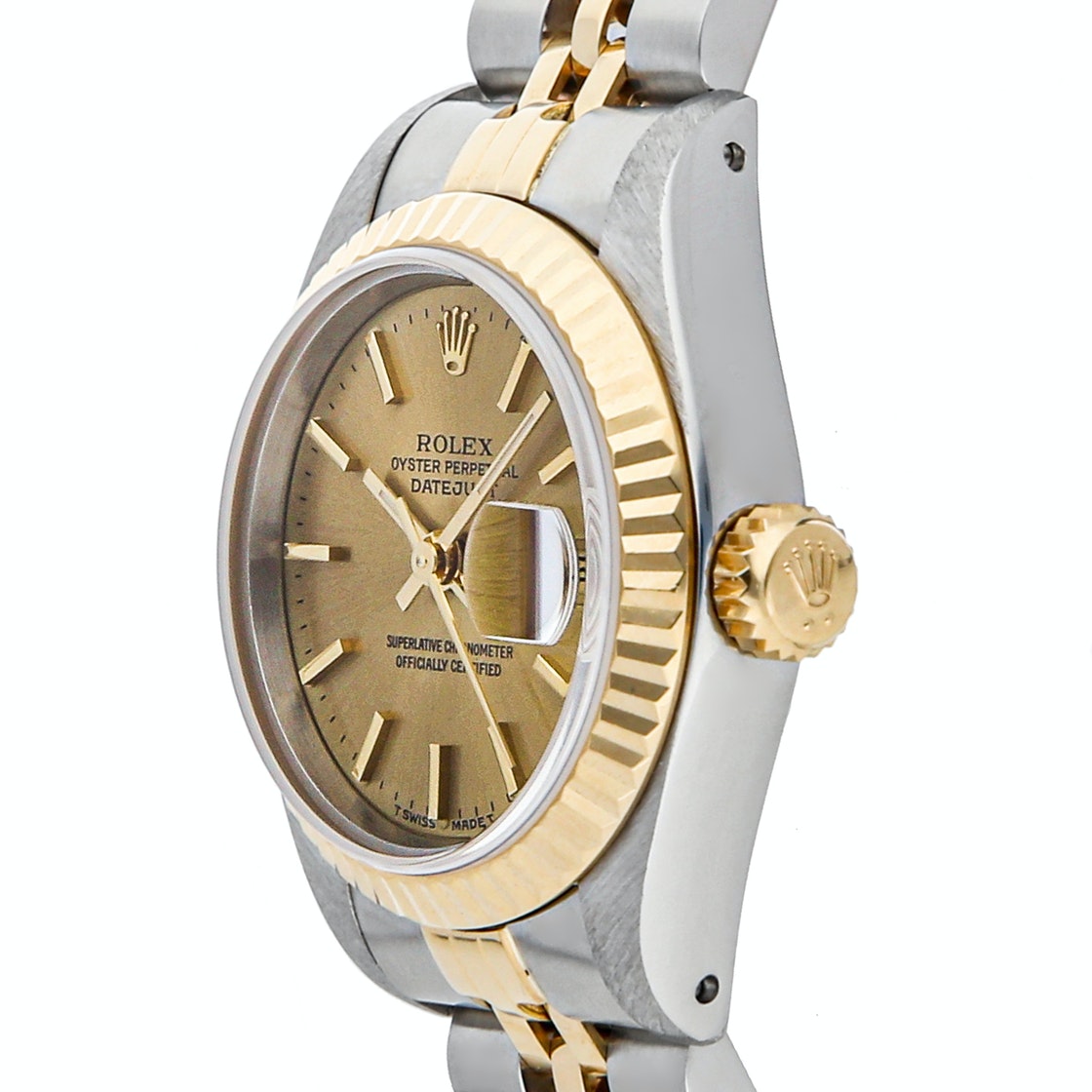 

Rolex Champagne 18K Yellow Gold And Stainless Steel Datejust 69173 Women's Wristwatch 26 MM