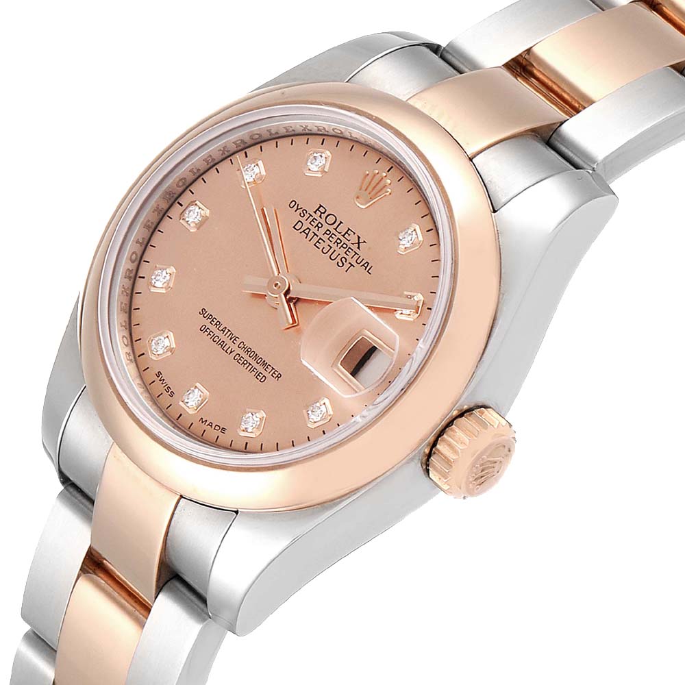 

Rolex Salmon Diamonds 18k Rose Gold And Stainless Steel Datejust 179161 Women's Wristwatch 26 MM, Pink