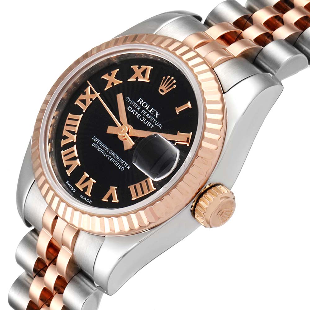 

Rolex Black 18K Rose Gold And Stainless Steel Datejust 179171 Women's Wristwatch 26 MM