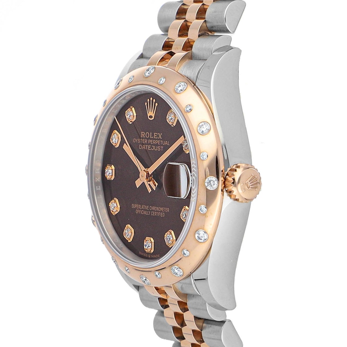 

Rolex Brown Diamonds 18K Rose Gold And Stainless Steel Datejust 278341RBR Women's Wristwatch 31 MM