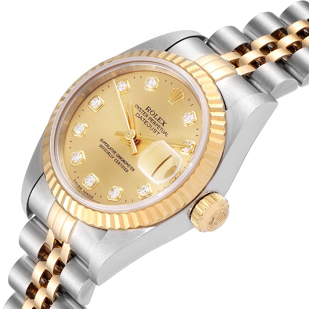 

Rolex Champagne Diamonds 18K Yellow Gold And Stainless Steel Datejust 79173 Women's Wristwatch 26 MM
