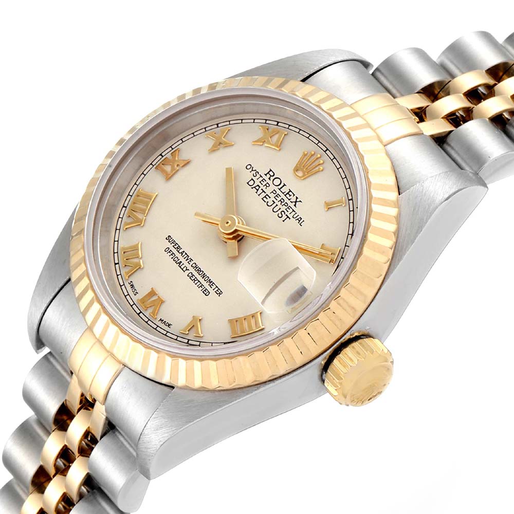 

Rolex Ivory 18K Yellow Gold And Stainless Steel Datejust 69173 Women's Wristwatch 26 MM, White