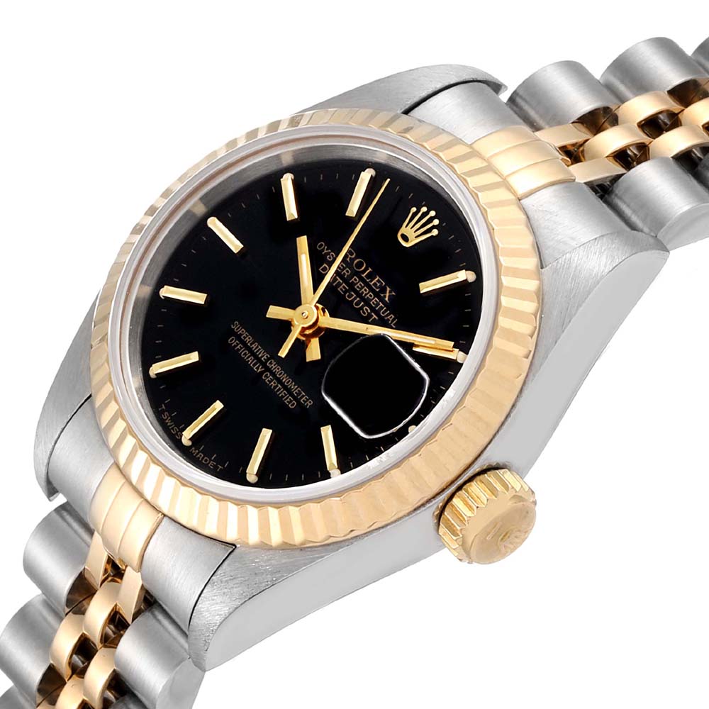 

Rolex Black 18K Yellow Gold And Stainless Steel Datejust 69173 Women's Wristwatch 26 MM
