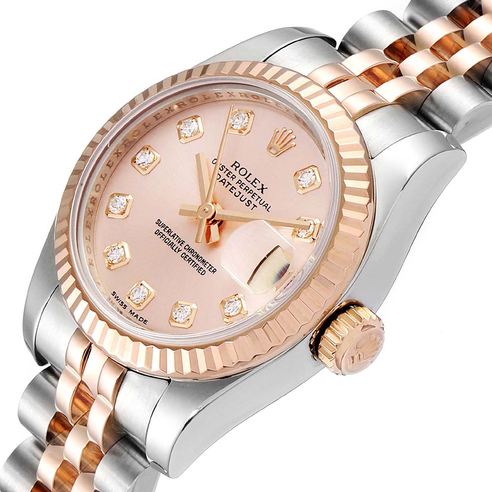 

Rolex Salmon Diamonds 18K Rose Gold And Stainless Steel Datejust 179171 Women's Wristwatch 26 MM, Pink