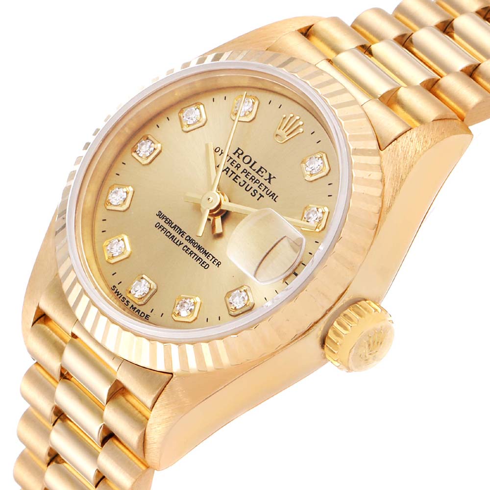 

Rolex Champagne Diamonds 18K Yellow Gold President Datejust 69178 Women's Wristwatch 26 MM