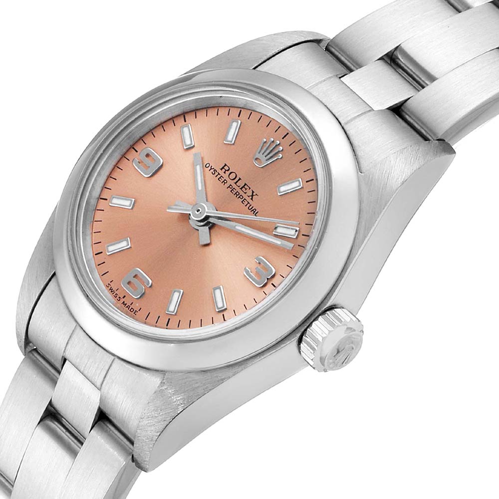 

Rolex Salmon Stainless Steel Oyster Perpetual 76080 Women's Wristwatch 24 MM, Pink