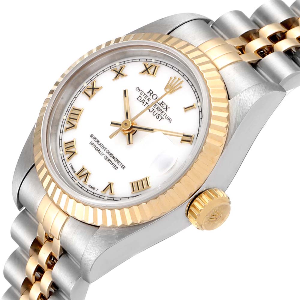 

Rolex White 18k Yellow Gold And Stainless Steel Datejust 69173 Women's Wristwatch 26 MM