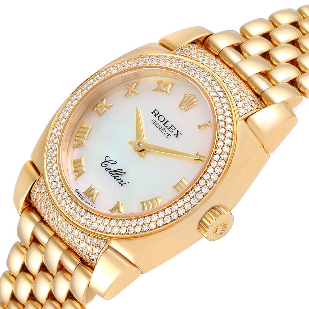 

Rolex MOP Diamonds 18K Yellow Gold Cellini Cestello 6311 Women's Wristwatch 26 MM, White