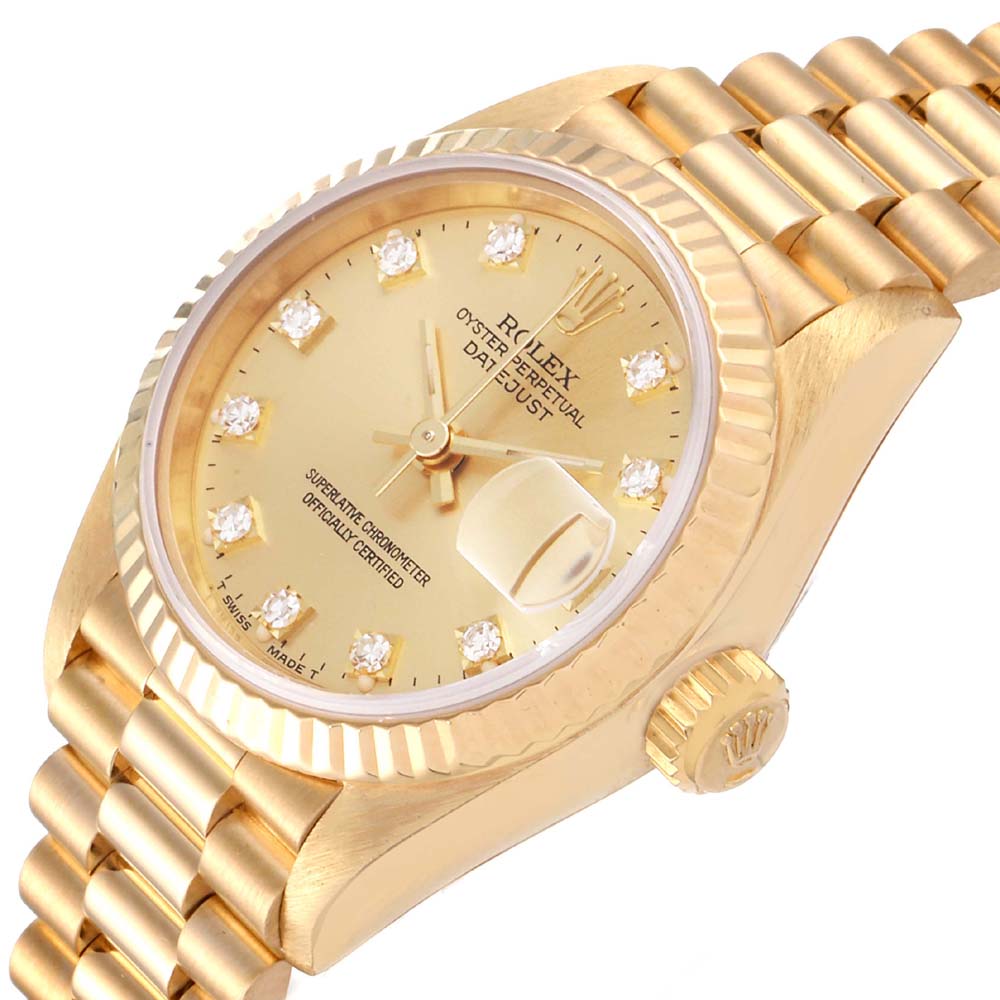 

Rolex Champagne Diamonds 18K Yellow Gold President Datejust 69178 Automatic Women's Wristwatch 26 MM