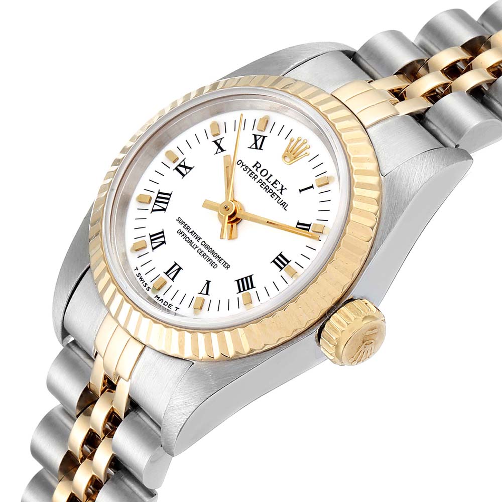 

Rolex White 18K Yellow Gold And Stainless Steel Oyster Perpetual 67193 Women's Wristwatch 24 MM