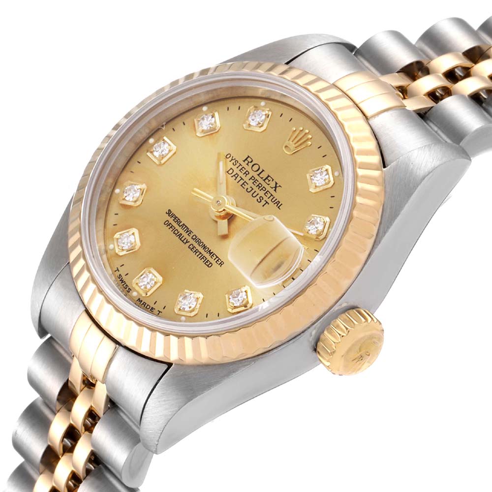 

Rolex Champagne Diamonds 18K Yellow Gold And Stainless Steel Datejust 69173 Women's Wristwatch 26 MM