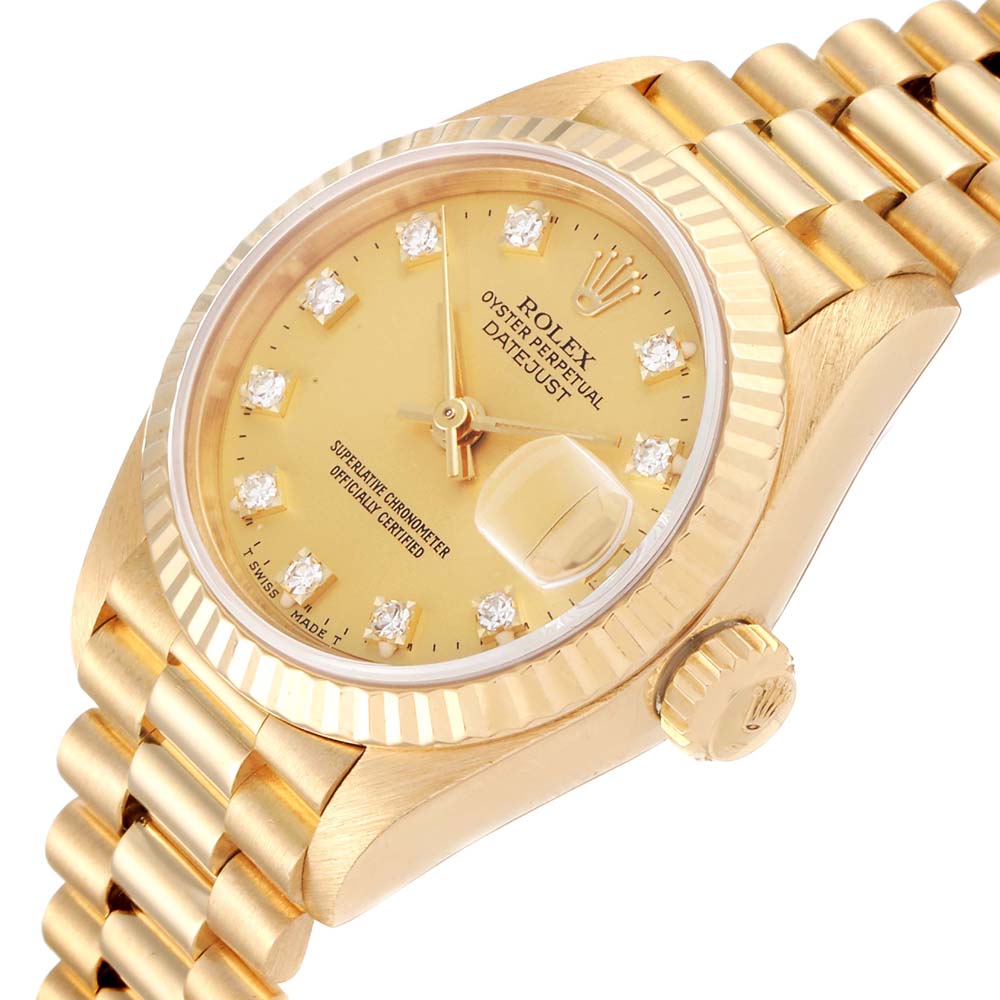 

Rolex Champagne Diamonds 18K Yellow Gold President Datejust 69178 Women's Wristwatch 26 MM