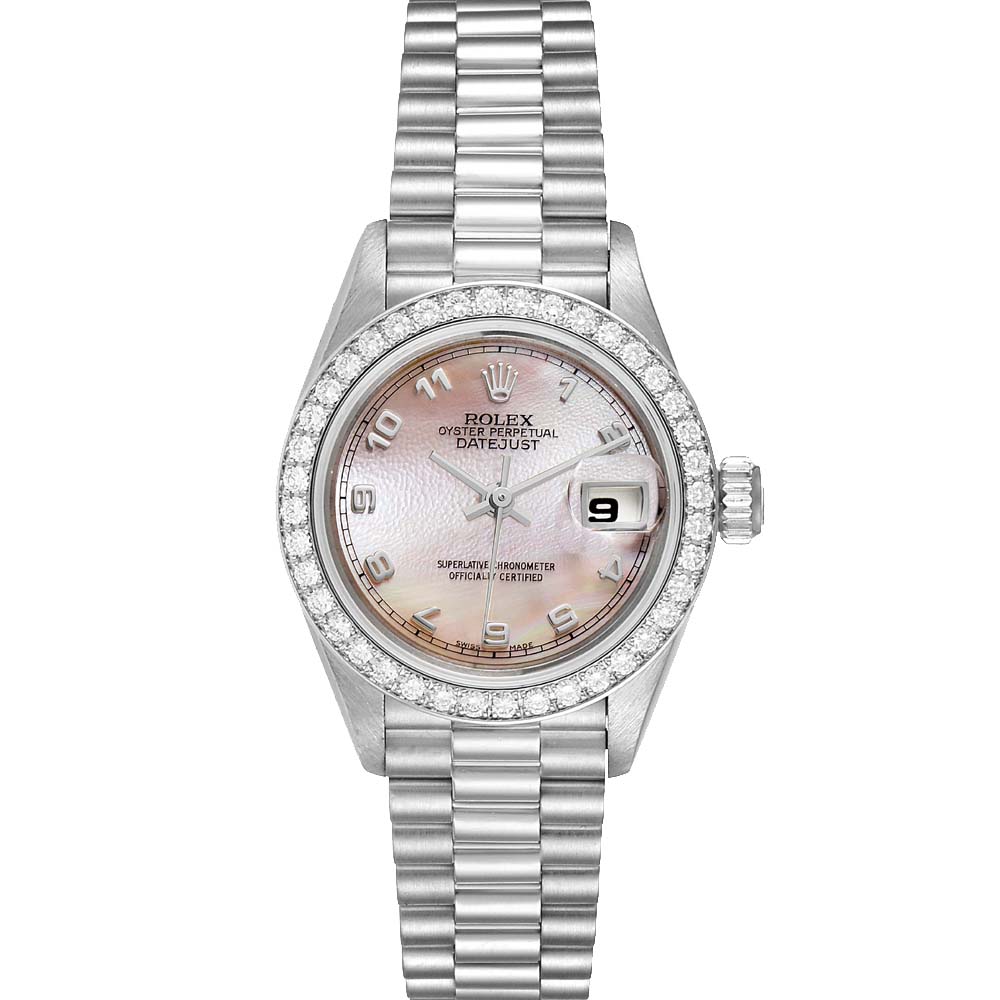 Pre-owned Rolex Mop Diamonds Platinum President 69136 Women's Wristwatch 26 Mm In Multicolor