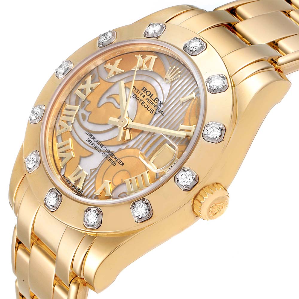 

Rolex Goldust Dream MOP Diamonds 18k Yellow Gold Pearlmaster 80318 Women's Wristwatch 34 MM