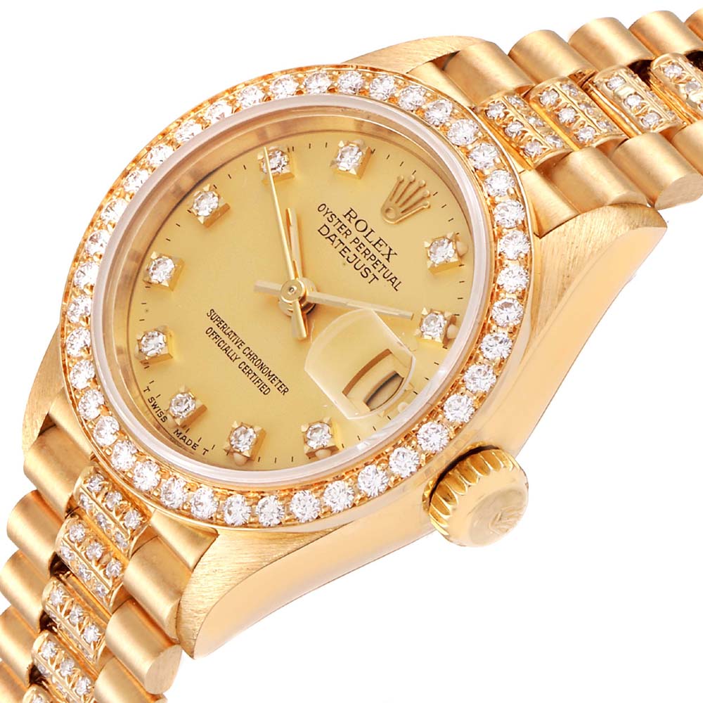 

Rolex Champagne Diamonds 18K Yellow Gold President Datejust 69138 Women's Wristwatch 26 MM