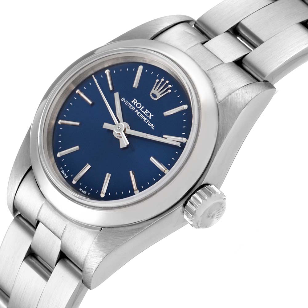 

Rolex Blue Stainless Steel Oyster Perpetual 67180 Women's Wristwatch 24 MM