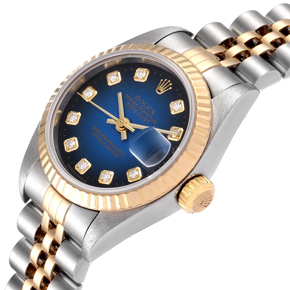 

Rolex Blue Diamonds 18K Yellow Gold And Stainless Steel Datejust 79173 Women's Wristwatch 26 MM