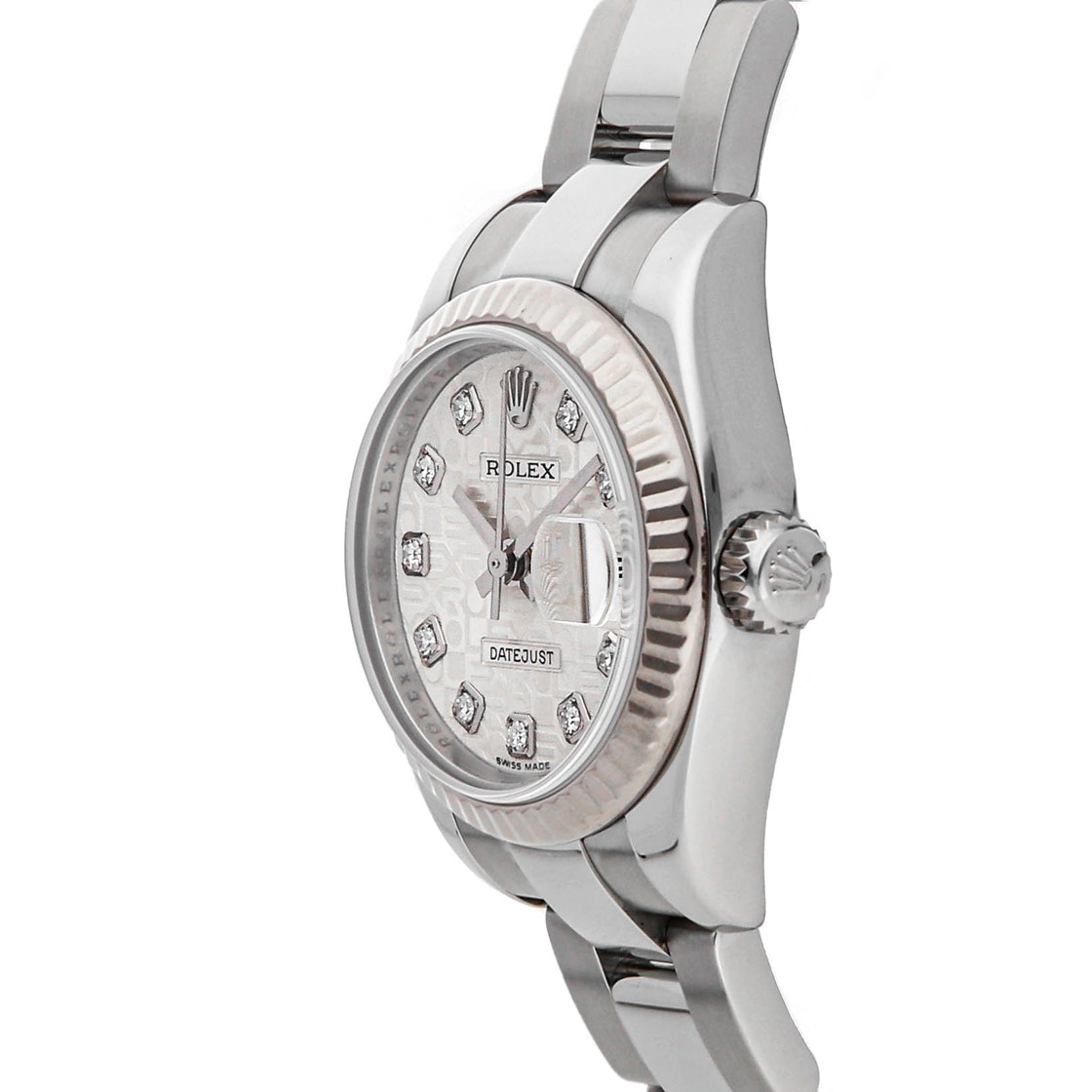 

Rolex Silver Diamonds 18K White Gold And Stainless Steel Datejust 179174 Women's Wristwatch 26 MM