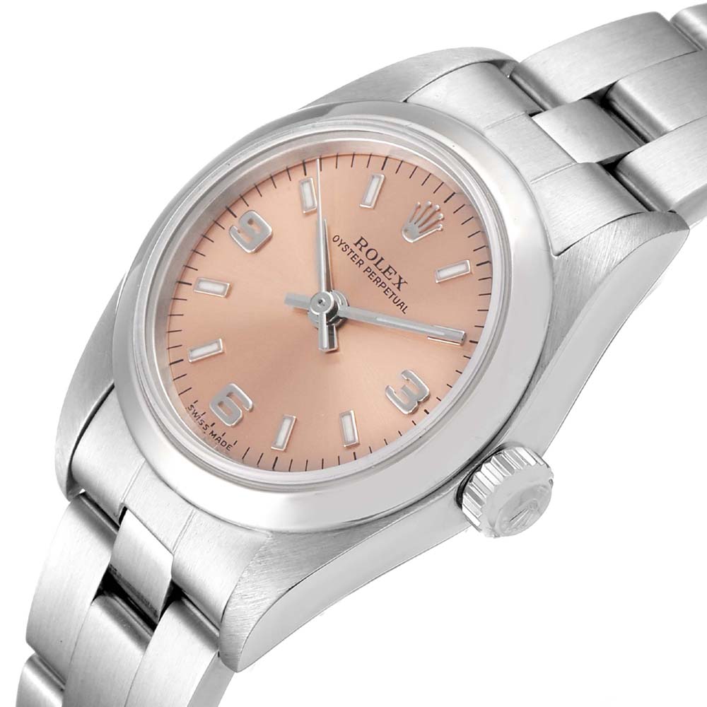 

Rolex Salmon Stainless Steel Oyster Perpetual 76080 Women's Wristwatch 24 MM, Pink