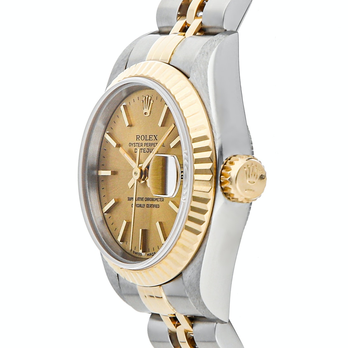 

Rolex Champagne 18K Yellow Gold And Stainless Steel Datejust 69173 Women's Wristwatch 26 MM, Silver