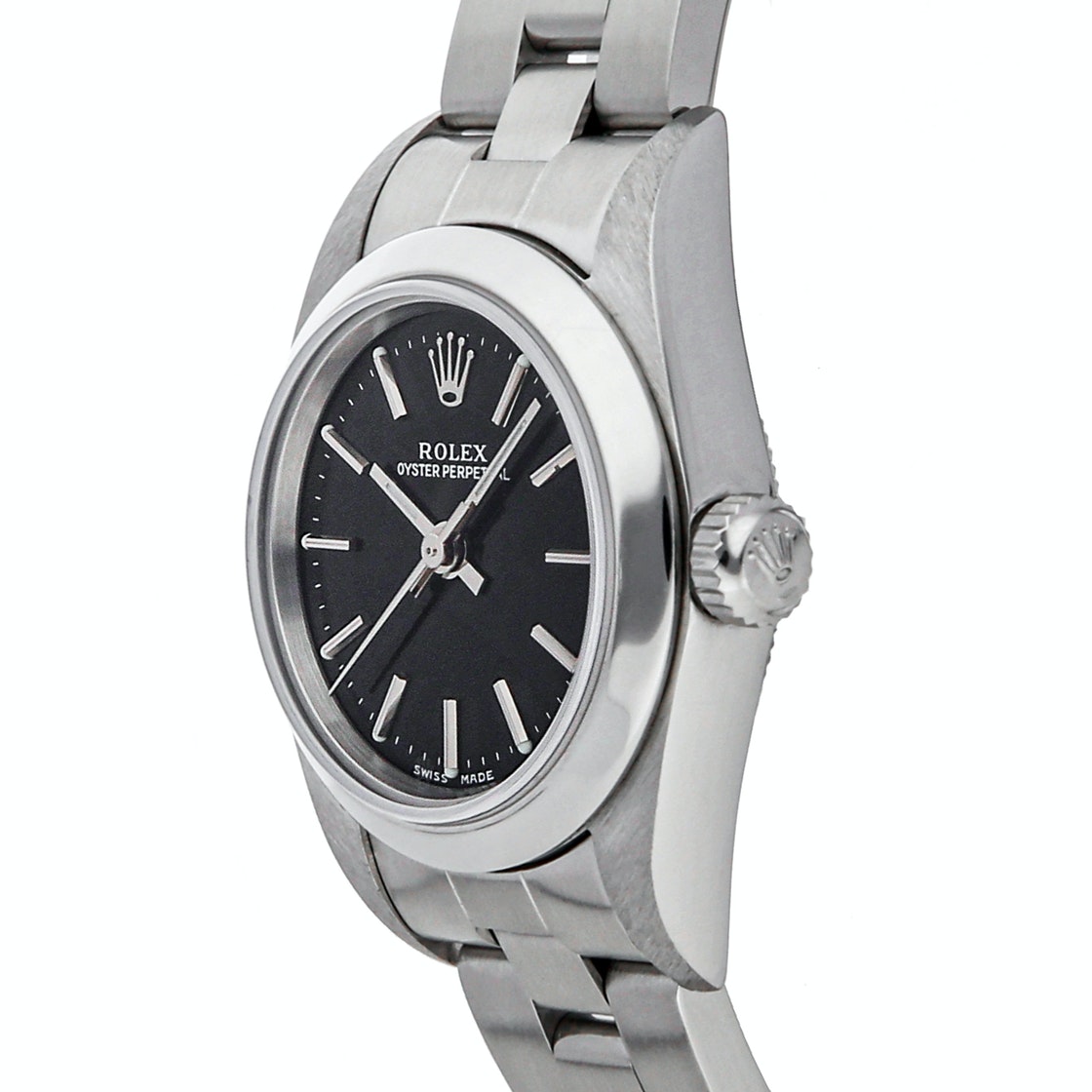 

Rolex Black Stainless Steel Oyster Perpetual 76080 Women's Wristwatch 24 MM