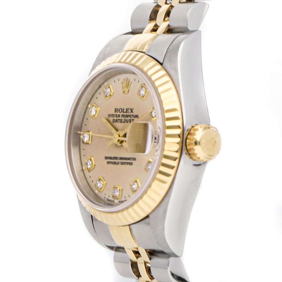 

Rolex Champagne Diamonds 18K Yellow Gold And Stainless Steel Datejust 69173 Women's Wristwatch 26 MM