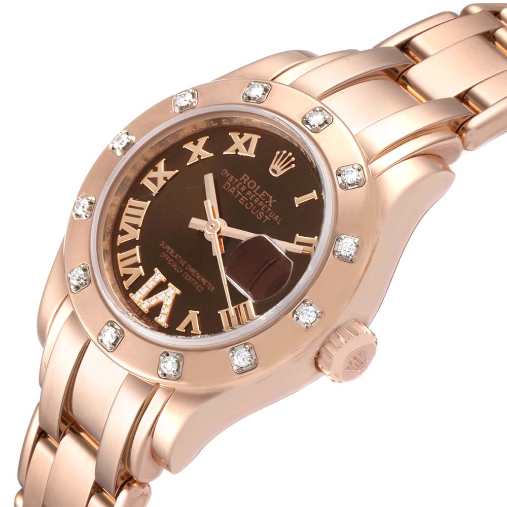 

Rolex Brown Diamonds 18K Rose Gold Pearlmaster 80315 Women's Wristwatch 29 MM