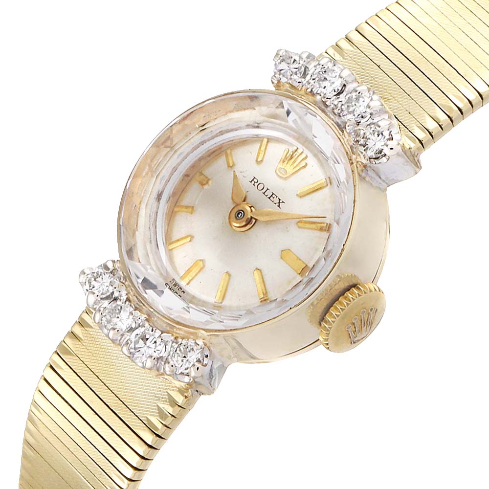 

Rolex Silver Diamonds 14k Yellow Gold Vintage Women's Wristwatch 15 MM
