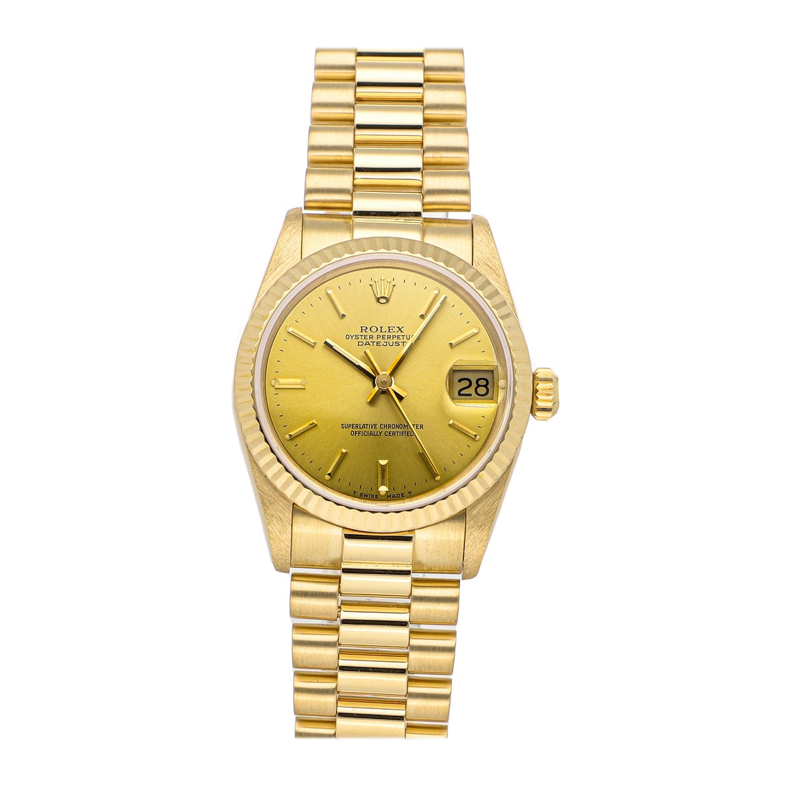 Pre-owned Rolex Champagne 18k Yellow Gold Datejust 68278 Women's Wristwatch 31 Mm