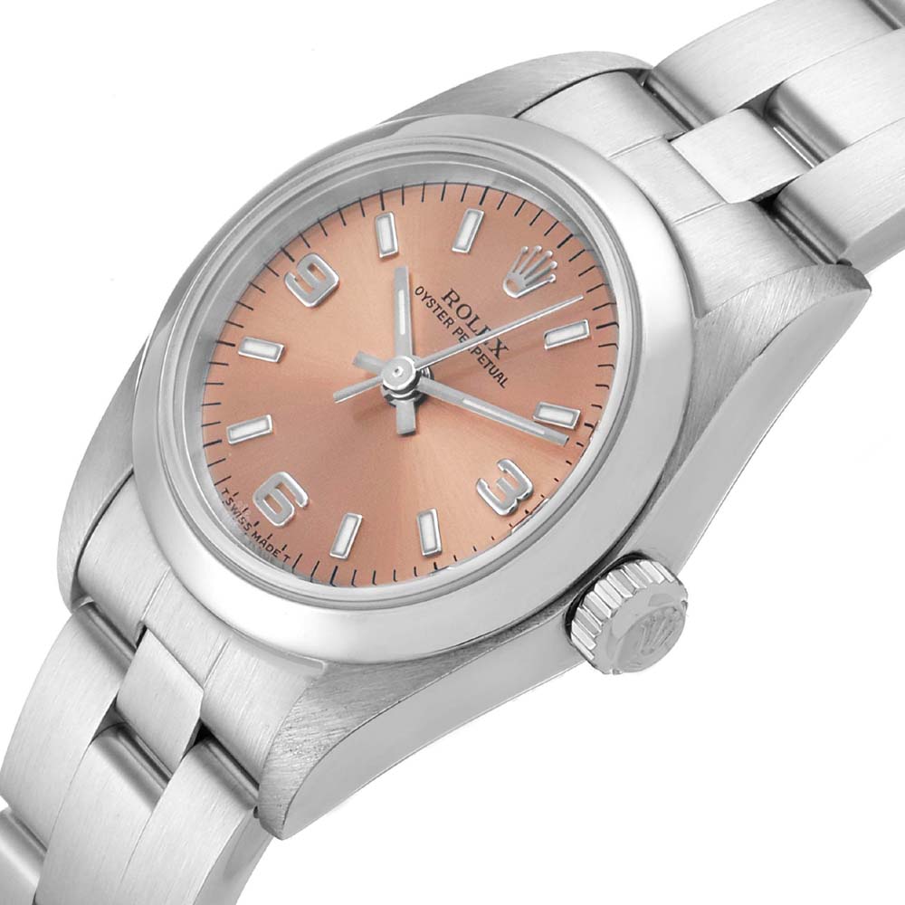 

Rolex Salmon Stainless Steel Oyster Perpetual 76080 Women's Wristwatch 24 MM, Pink