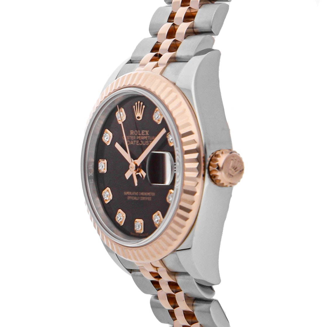 

Rolex Brown Diamonds 18k Rose Gold And Stainless Steel Datejust 279171 Women's Wristwatch 28 MM