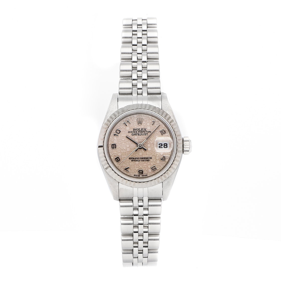 Pre-owned Rolex Silver 18k White Gold And Stainless Steel Datejust 69174 Women's Wristwatch 26 Mm