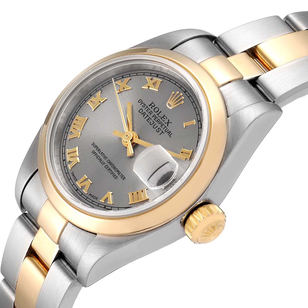 

Rolex Slate 18K Yellow Gold And Stainless Steel Datejust 79163 Women's Wristwatch 26 MM, Grey